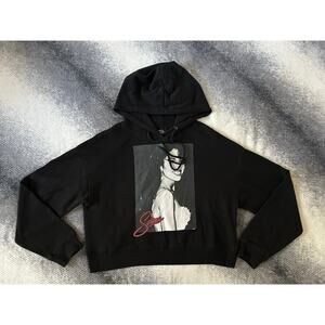 Selena Cropped Pullover Graphic Black Relaxed Fit Boxy Hoodie Size Medium